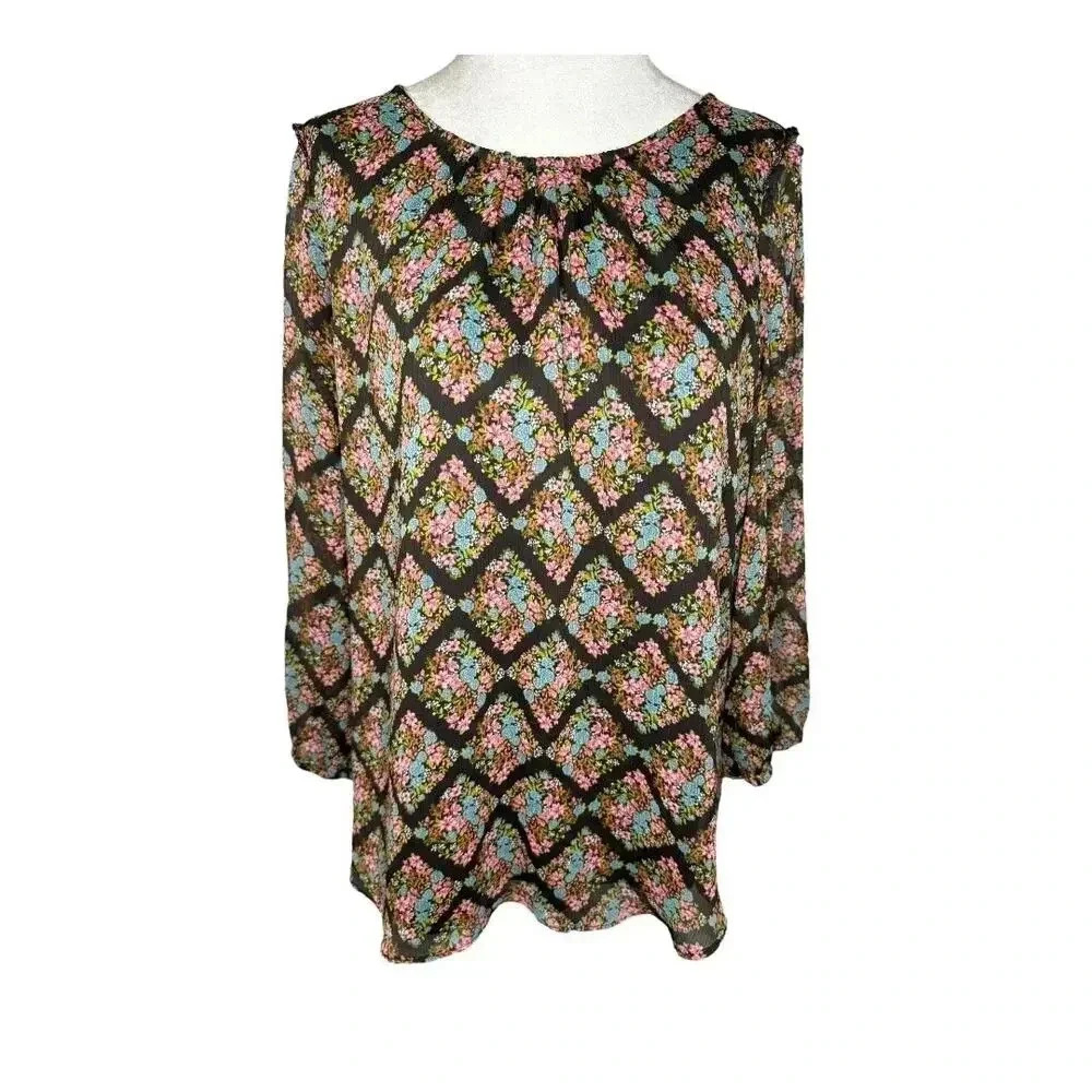 LC Lauren Conrad Women's Floral Puff Sleeve Blouse Size Small Multicolor‎